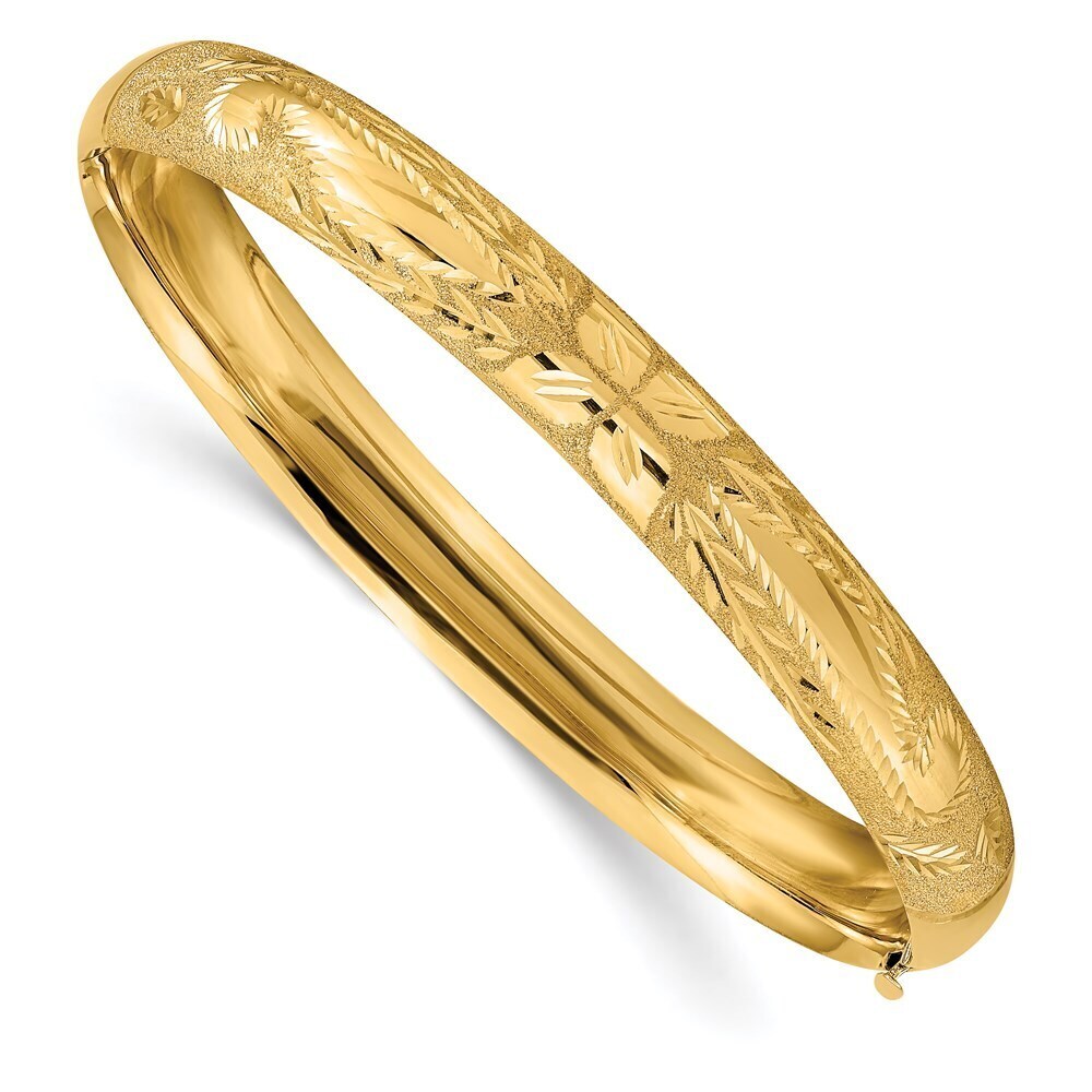 14k Yellow Gold 5/16 Oversized Laser Cut Hinged Bangle Bracelet